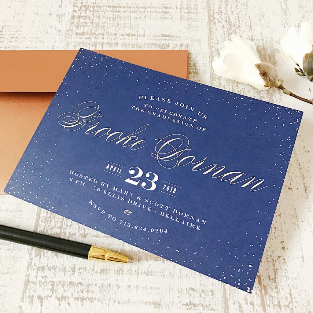 navy blue graduation card from basic invites