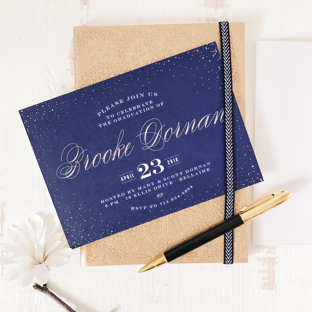 navy blue graduation invitation from basic invites