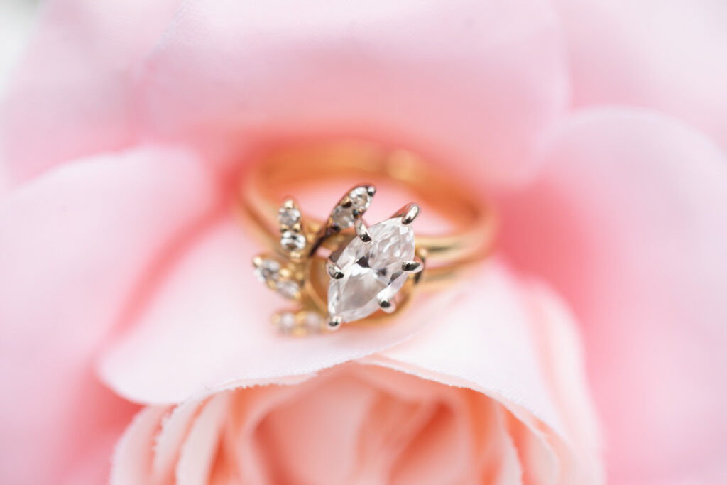 Best Lens for Macro Photography, engagement ring on pink flower, photographed by Nashville Wedding Photographer, Jennifer Cooke
