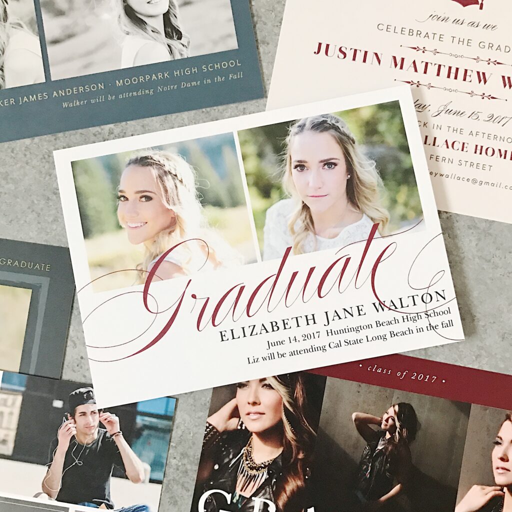 red, bold personalized graduation invitations from basic invites for high school seniors