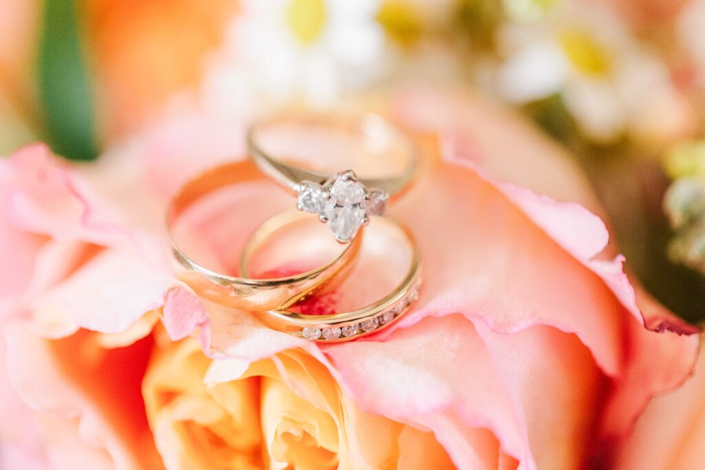 Best Lens for Macro Photography, beautiful rings on a bright wedding bouquet, photographed by Nashville Wedding Photographer, Jennifer Cooke