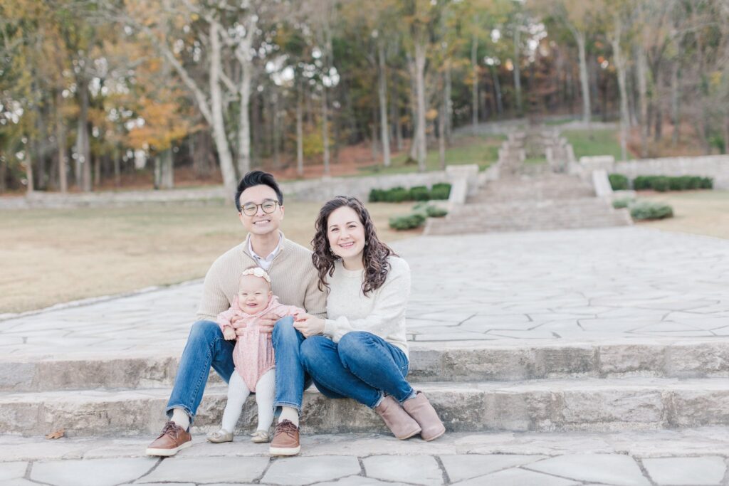 Nashville family sitting on Percy Warner Steps