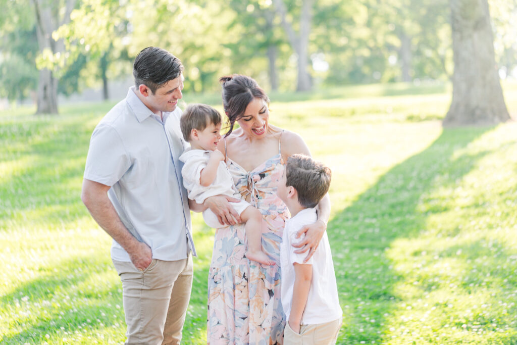 Beautiful family laughing together during their Nashville Family Session at Smith Park in Brentwood, TN. 