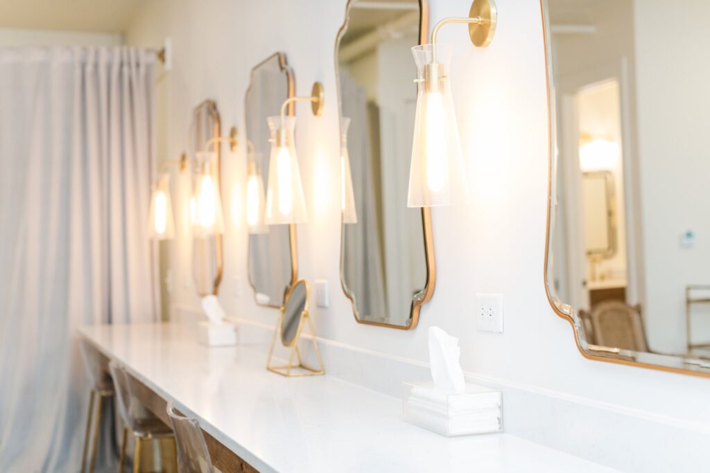 The hair and makeup counter in the Bridal Suite at Birchwood