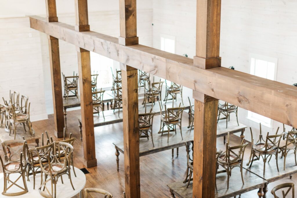 Tables and chairs inside Birchwood