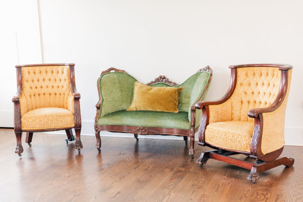 The elegant chairs in the balcony of the reception space