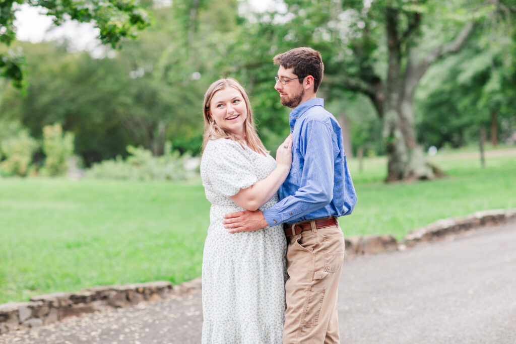 Engaged couple at Riverside Park